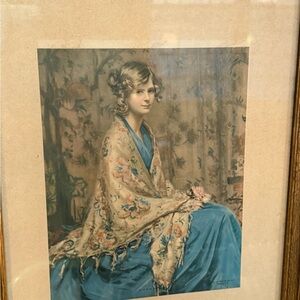 Vintage Portrait Print with Floral Shawl